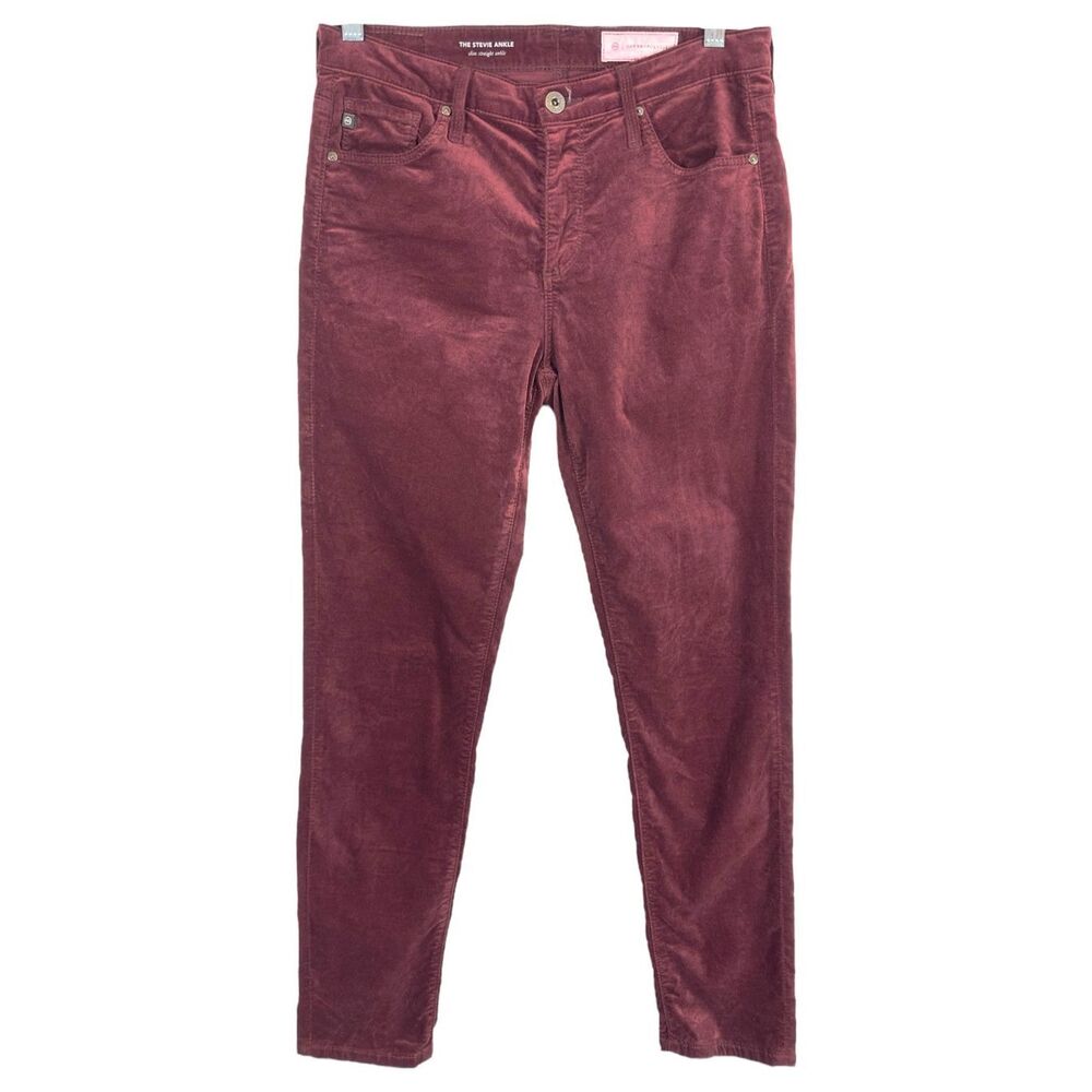 AG‎ Anthropologie Size 27 Pants Red Corduroy Skinny Velour The Stevie Ankle 152